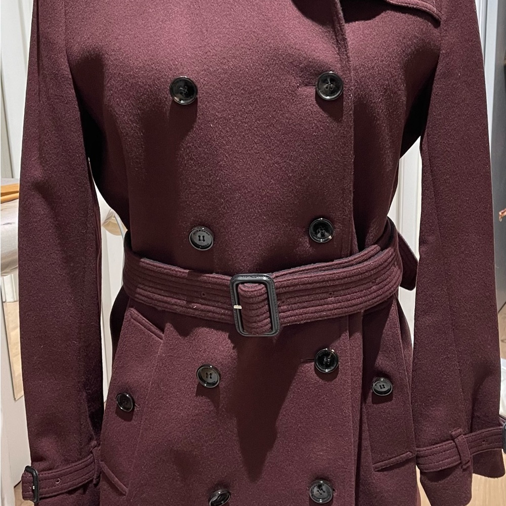 Burberry burgundy maroon cashmere- wool trench coat. Warm - very gently used.